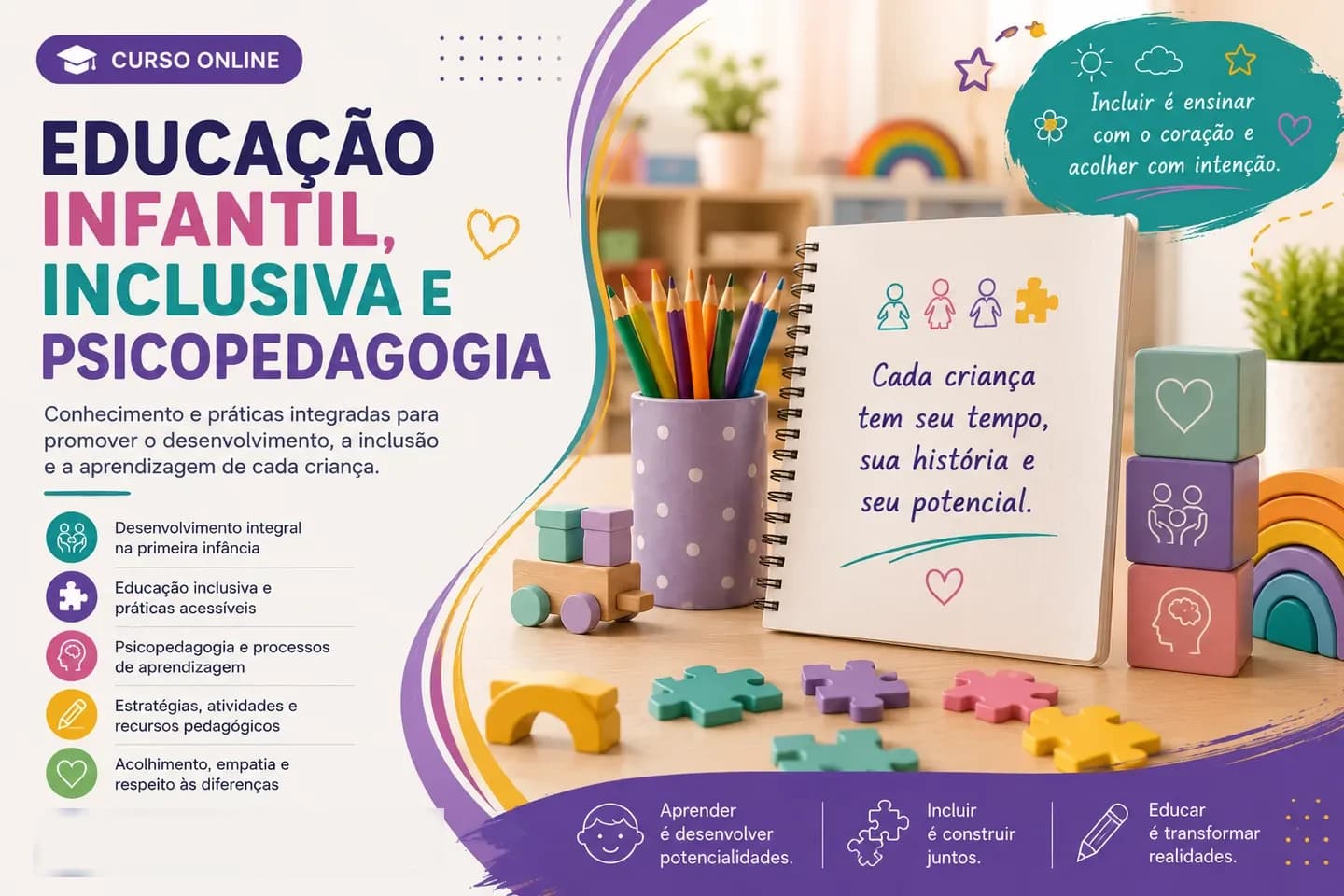 Arte de divulgação do curso on-line de Educação Infantil, Inclusiva e Psicopedagogia do Professor Igor Santos