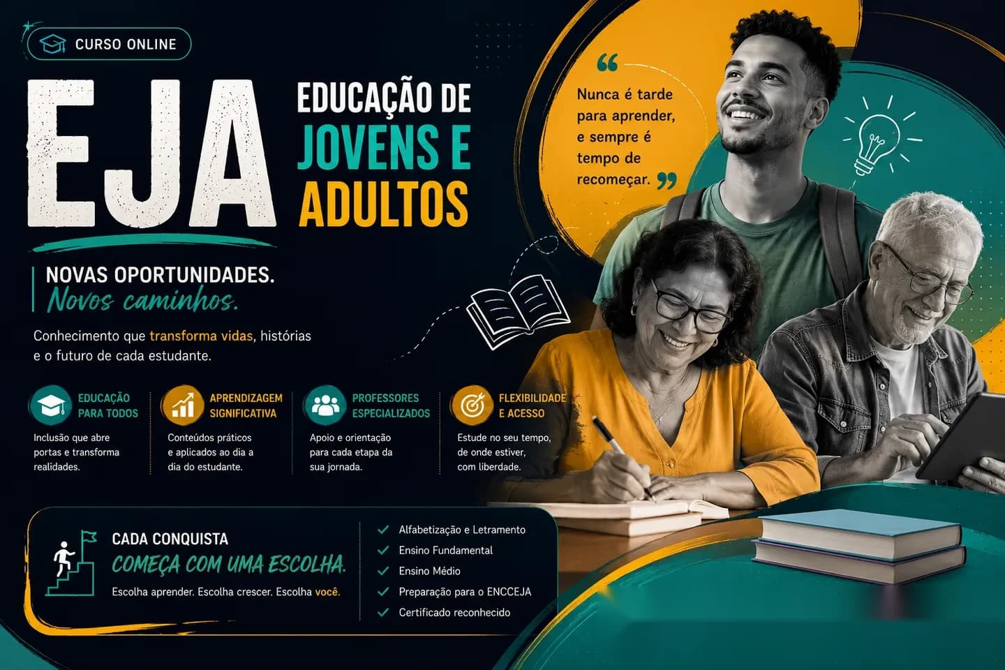 Arte de divulgação do curso on-line de EJA — Educação de Jovens e Adultos do Professor Igor Santos